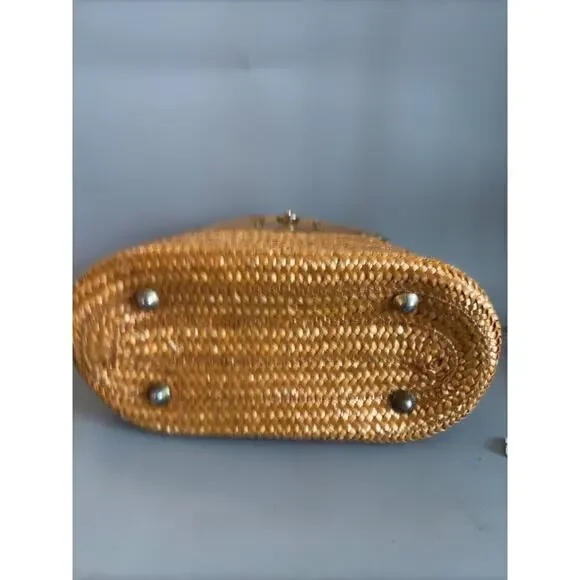 Vtg Straw Purse Oval Box Handbag Fabric Lined 1950s/ 1960s Italy - Read Details - Picture 12 of 15